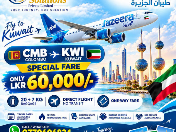 Elite Travel Solutions Jazeera Airways Colombo to Kuwait Flight Ticket