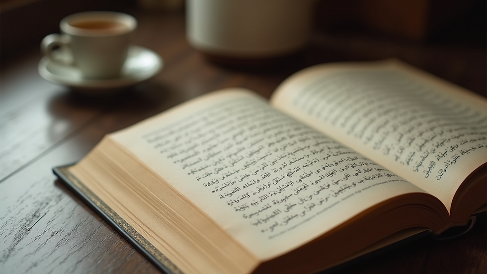 Close-up of Arabic-English dictionary and notes