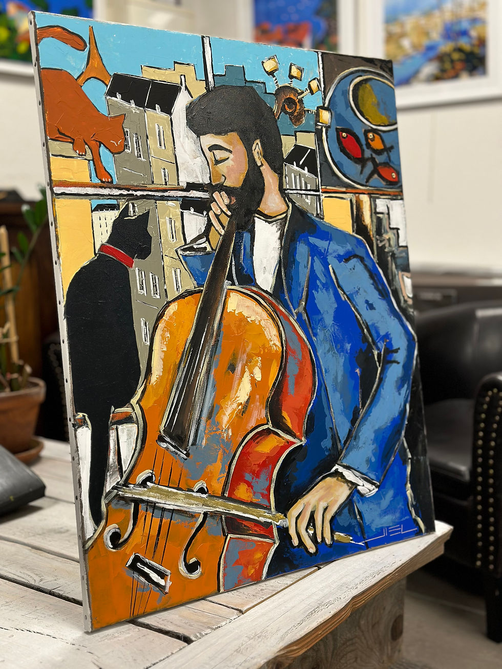 Miniature : Violoncelliste aux chats noir et roux, avec poissons rouges de Matisse, in Paris