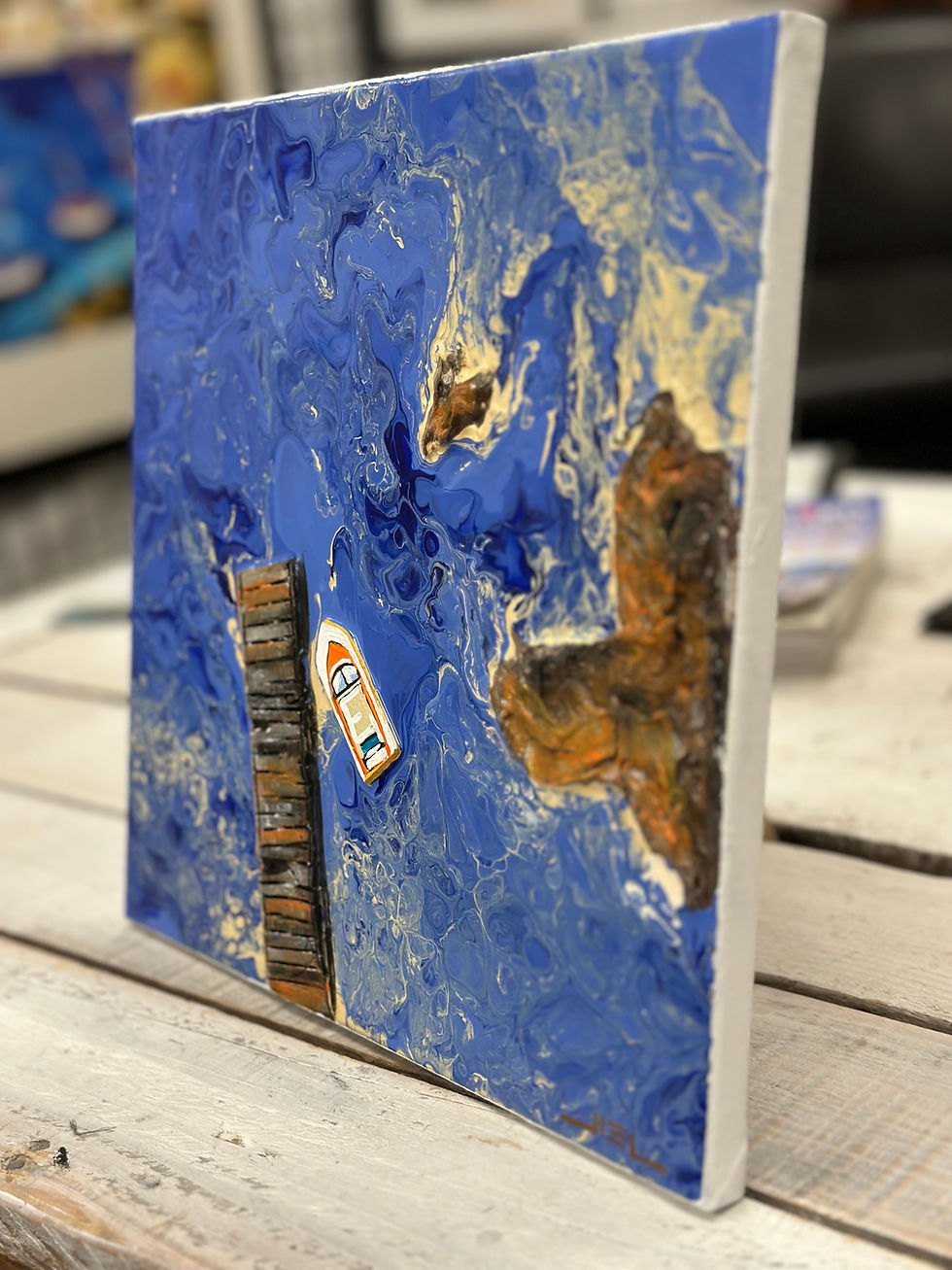 Thumbnail: Grande Bleue au vieux ponton – Mediterralis™  (format 30 X 30 cm)