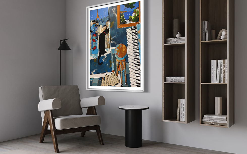 Thumbnail: Black cat and Matisse's goldfishes with old piano, In Paris