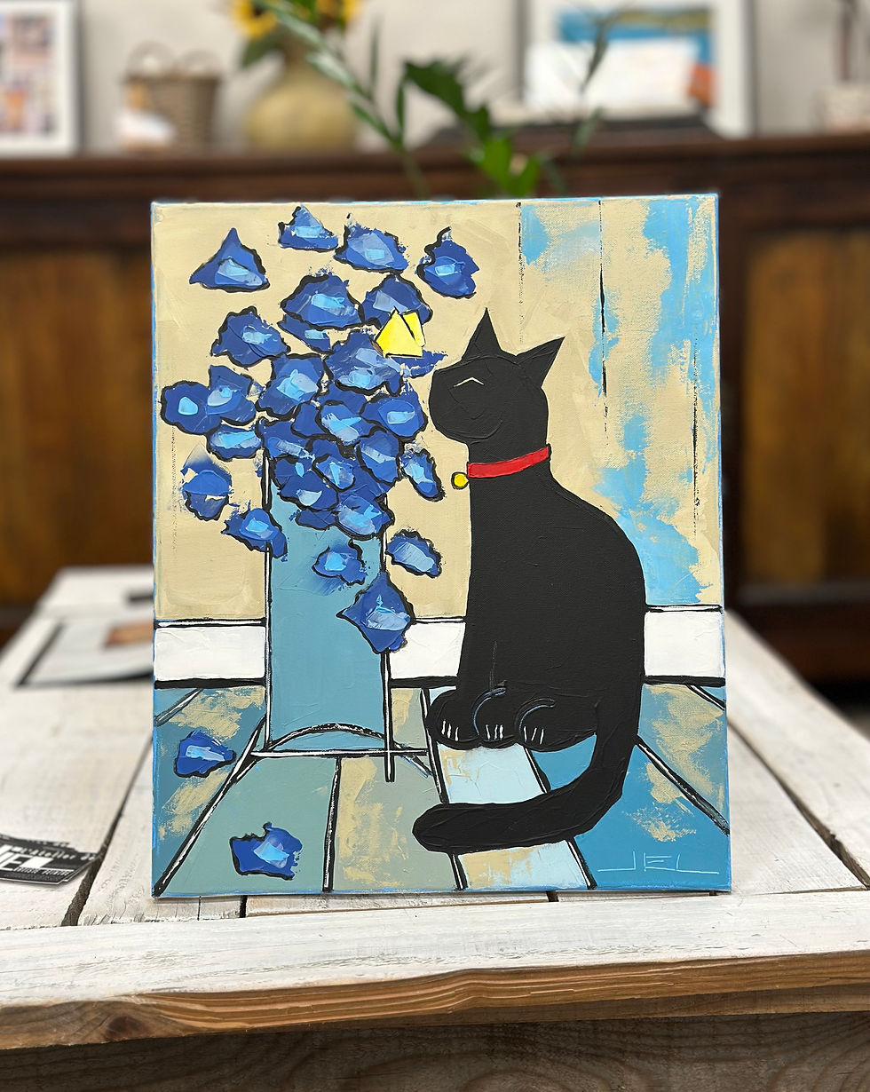 Miniature : Black le chat aux fleurs bleues et papillon citron