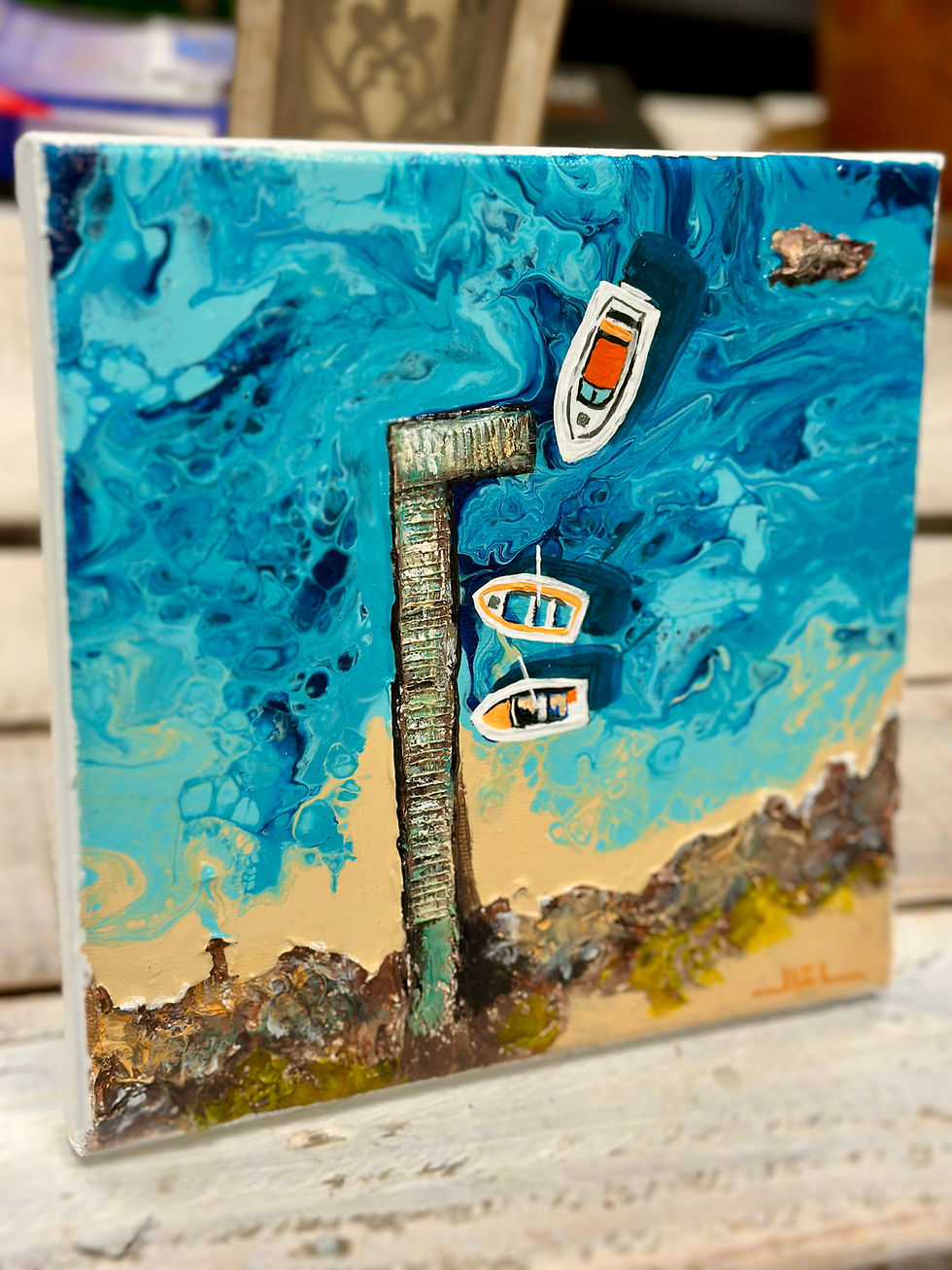 Thumbnail: Le Vieux Ponton aux barques – Mediterralis™  (format 20 X 20 cm)