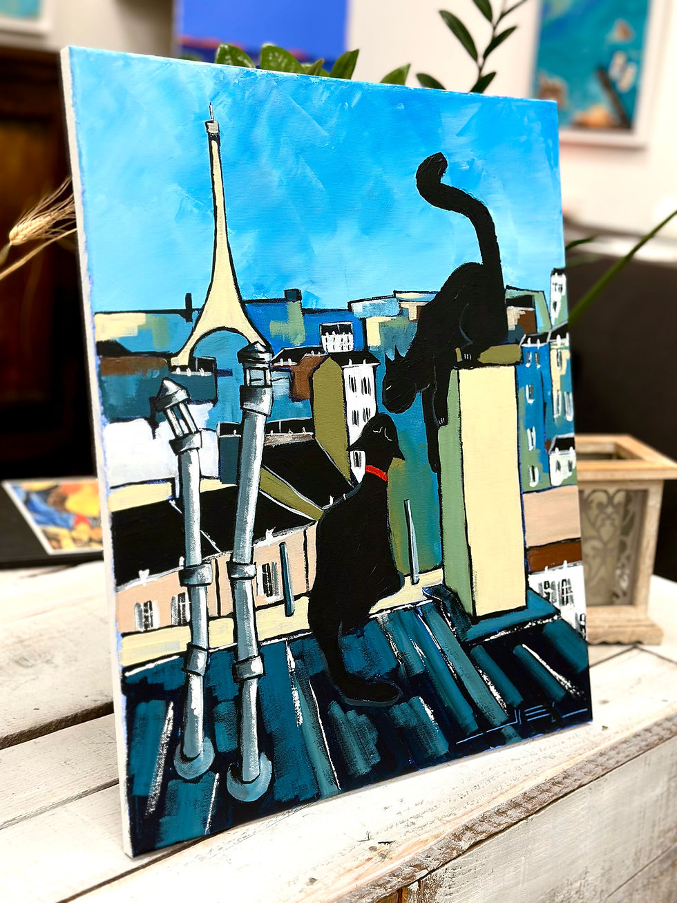 Miniature : Black Cat and His Beauty on the Paris Rooftops