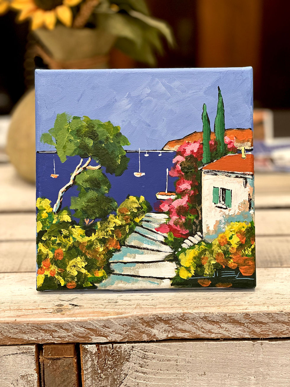 Thumbnail: Cabanon aux deux cyprès et bougainvillier en bord de Méditerranée