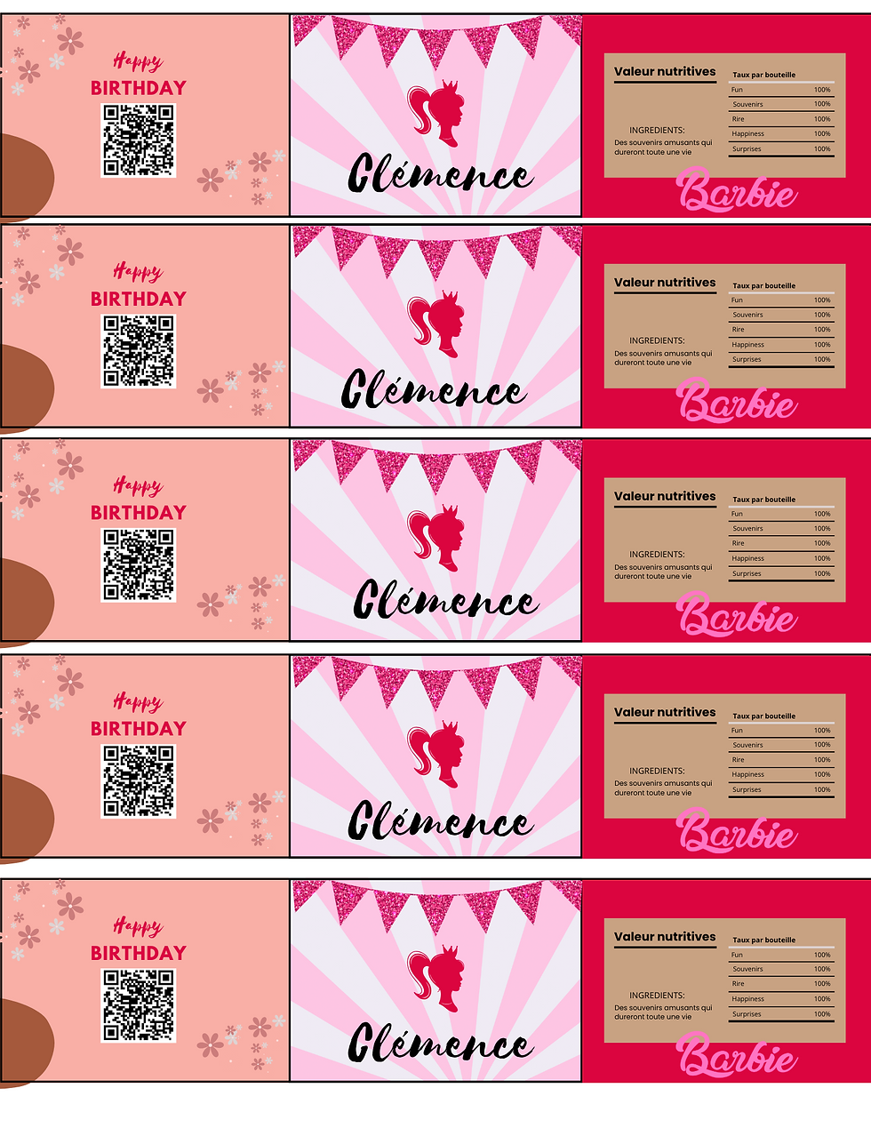 Emballage bouteille d'eau "Collection Barbie"