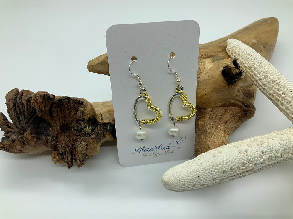 Hand Wrapped Heart with Pearl Earrings
