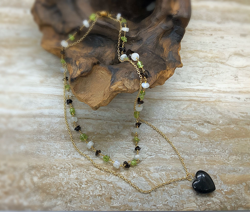 Peridot and Onyx Heart Necklace