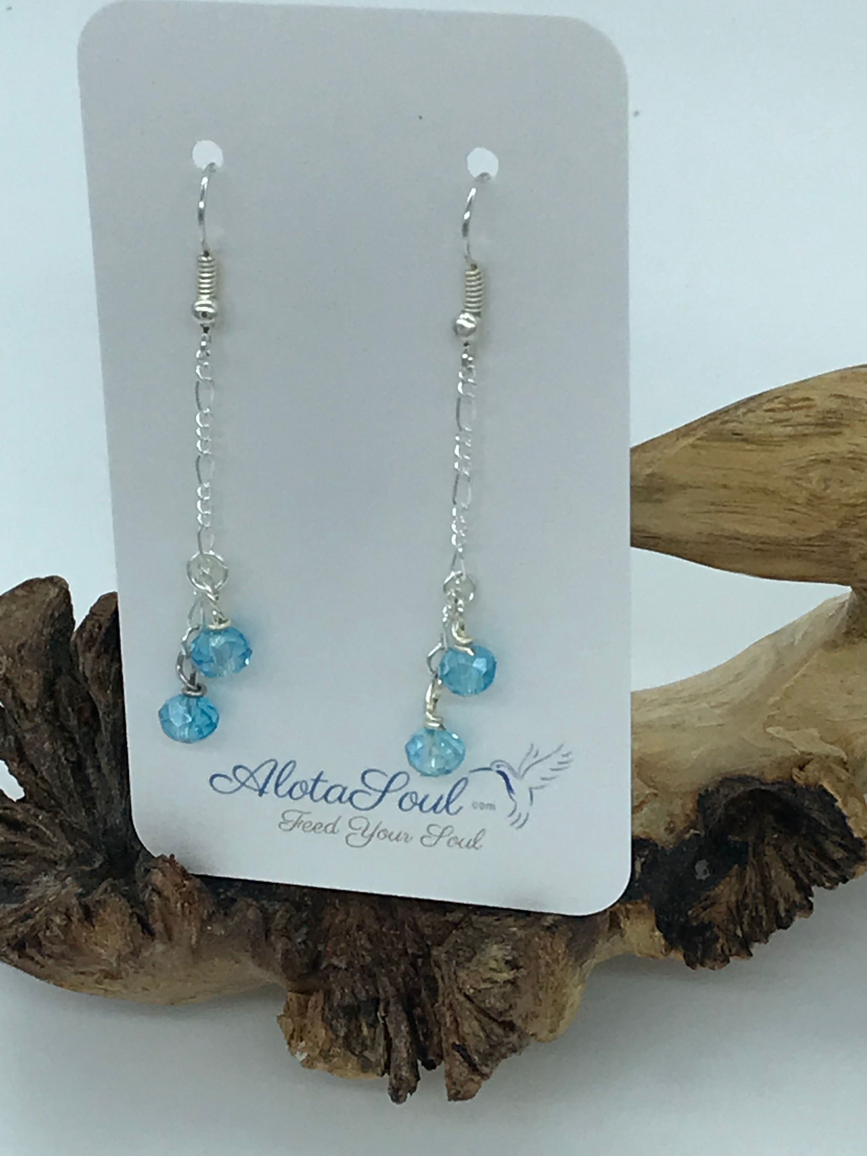 Blue And Silver Tone Crystal Dangle Earring