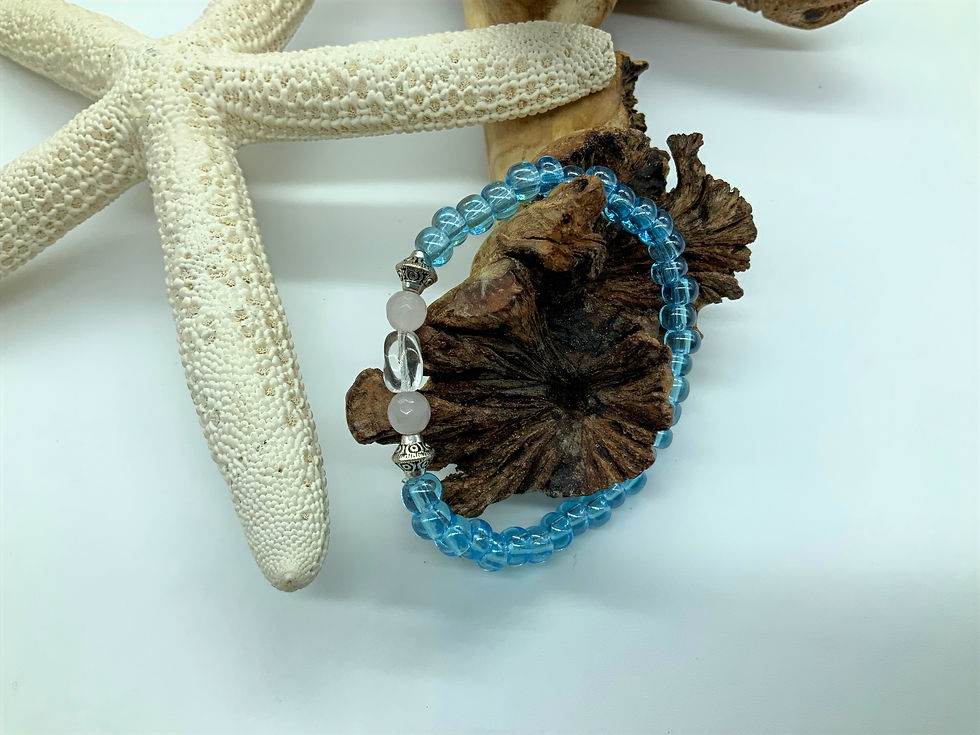 Blue Glass Rose Quartz Bracelet