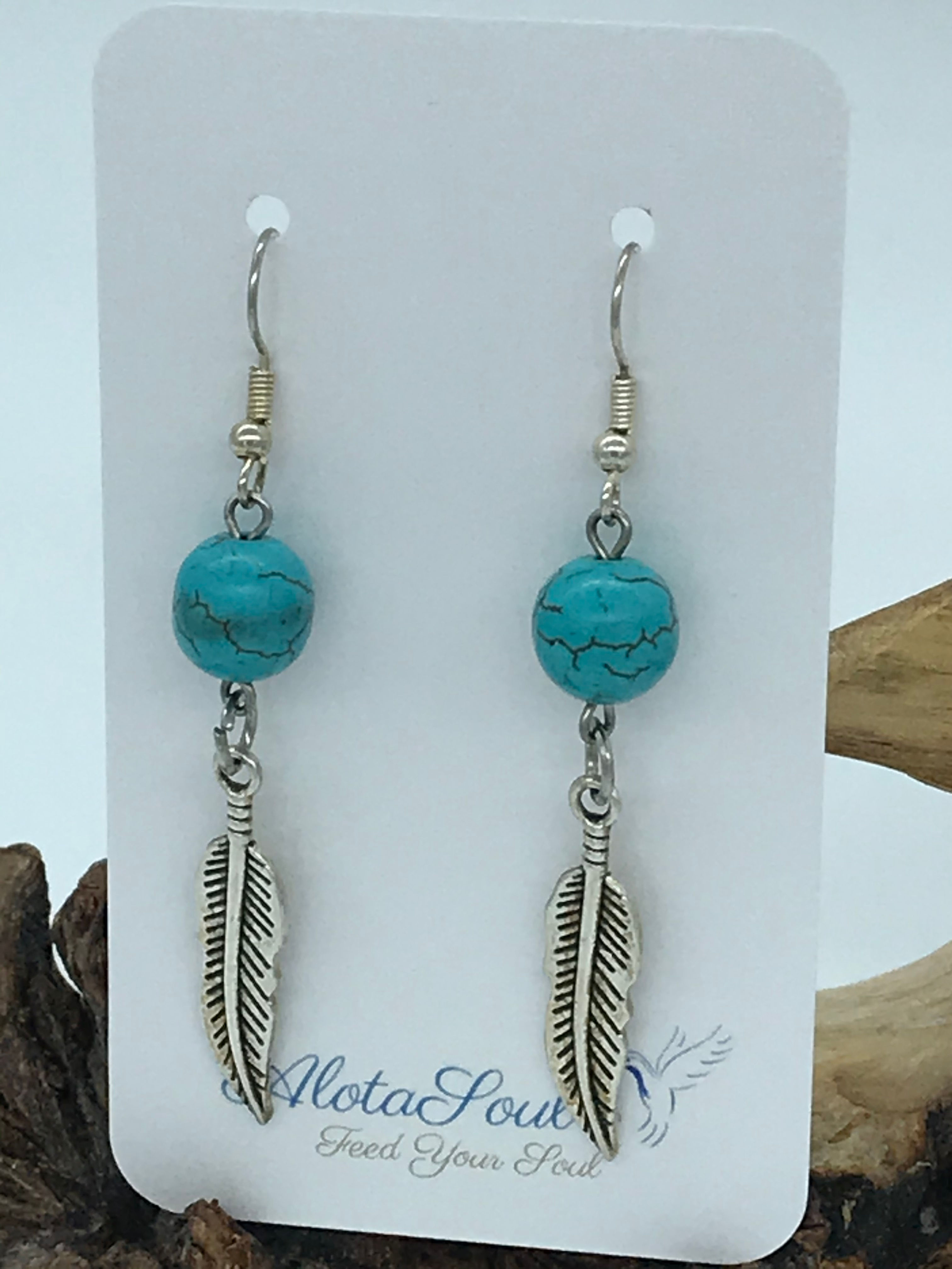 Turquoise feather Earrings