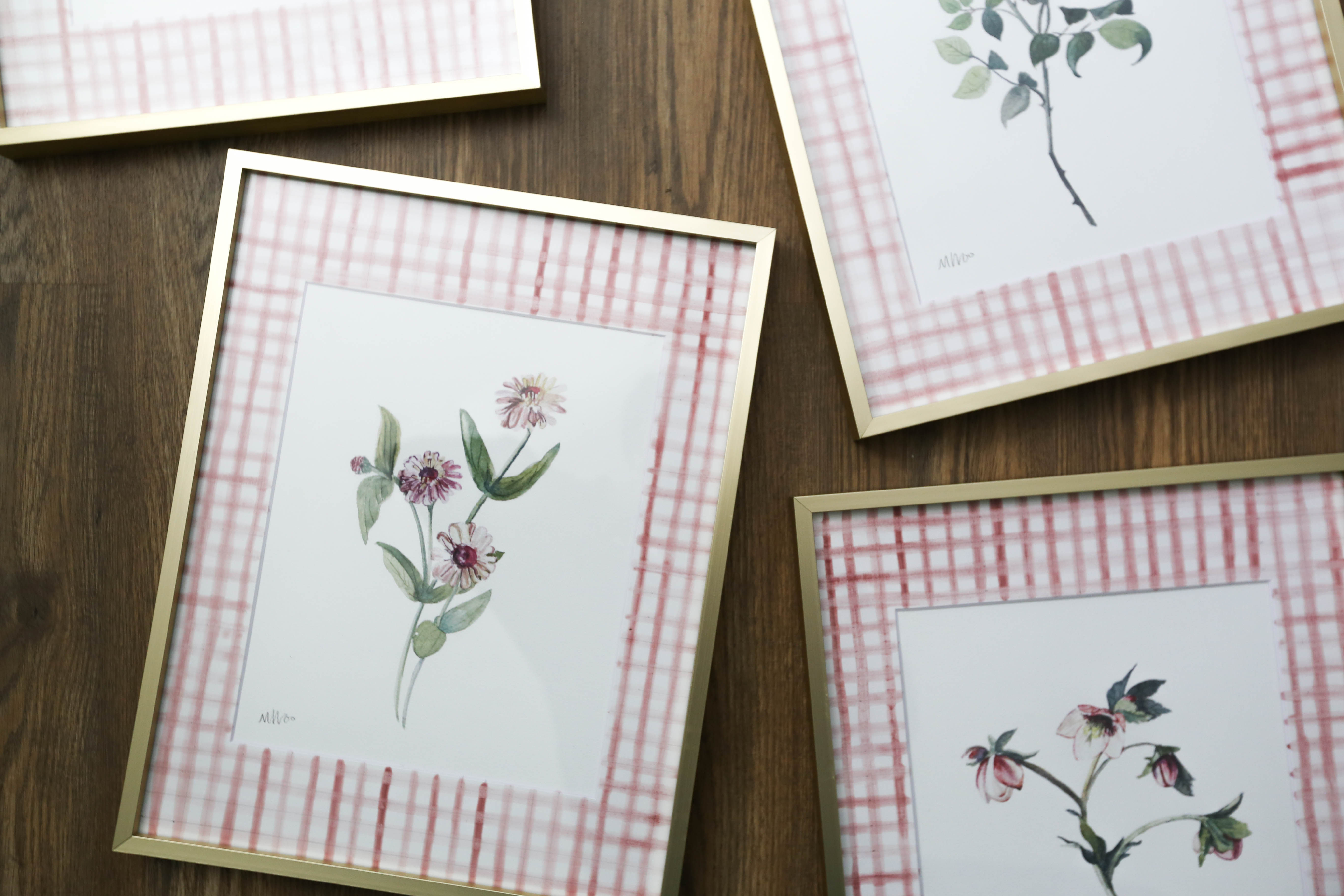 Modern Gold Frame with Custom Gingham Mat