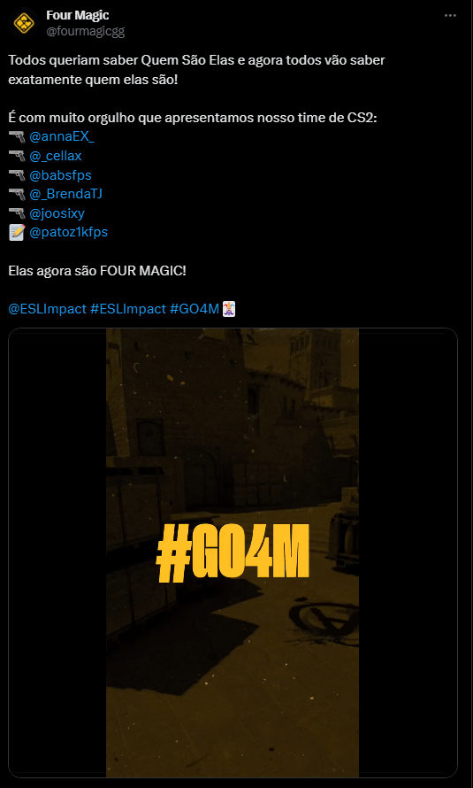 Anúncio oficial. Fonte: X da Four Magic Gaming.