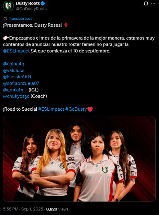 Anúncio da Dusty Roses. Fonte: X.