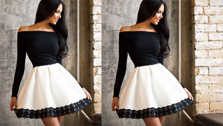 Chic Black & White Lace Dress Set