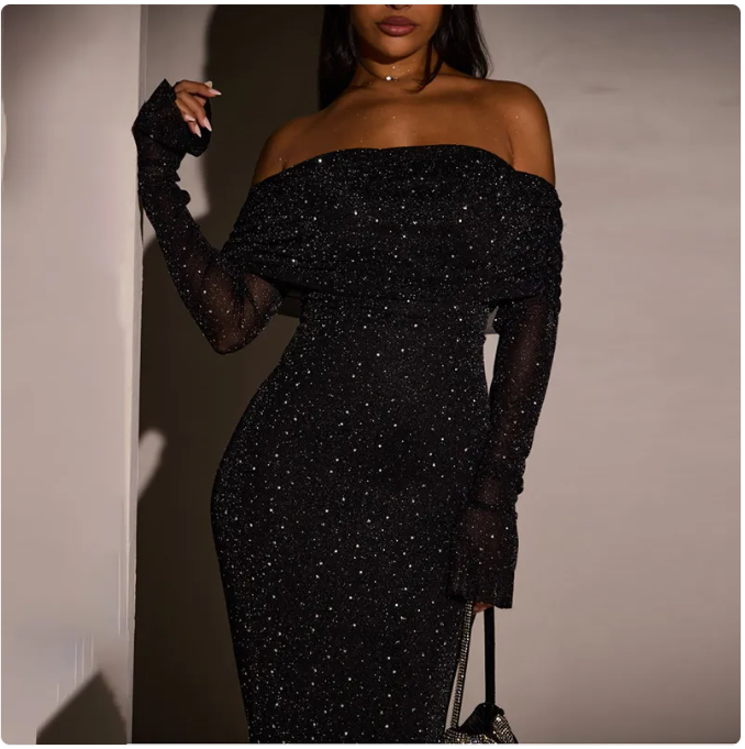 Glitzy Off-Shoulder Sequin Dress