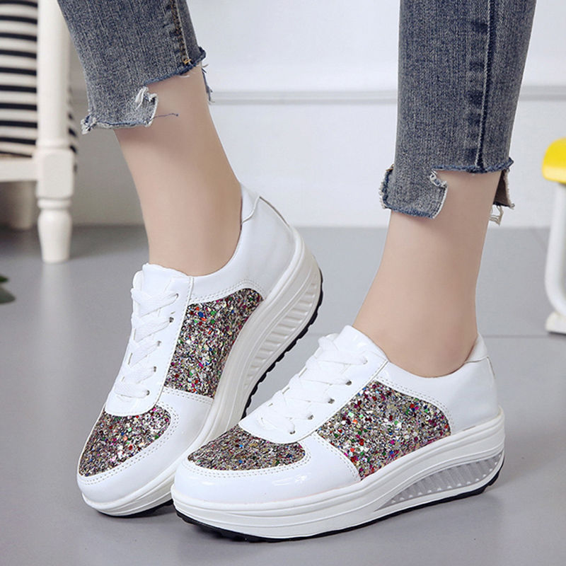 Bling Platform Sneakers for Women - Chunky Casual Shoes