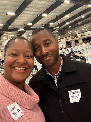 The Wilsons volunteering at the warming shelter.