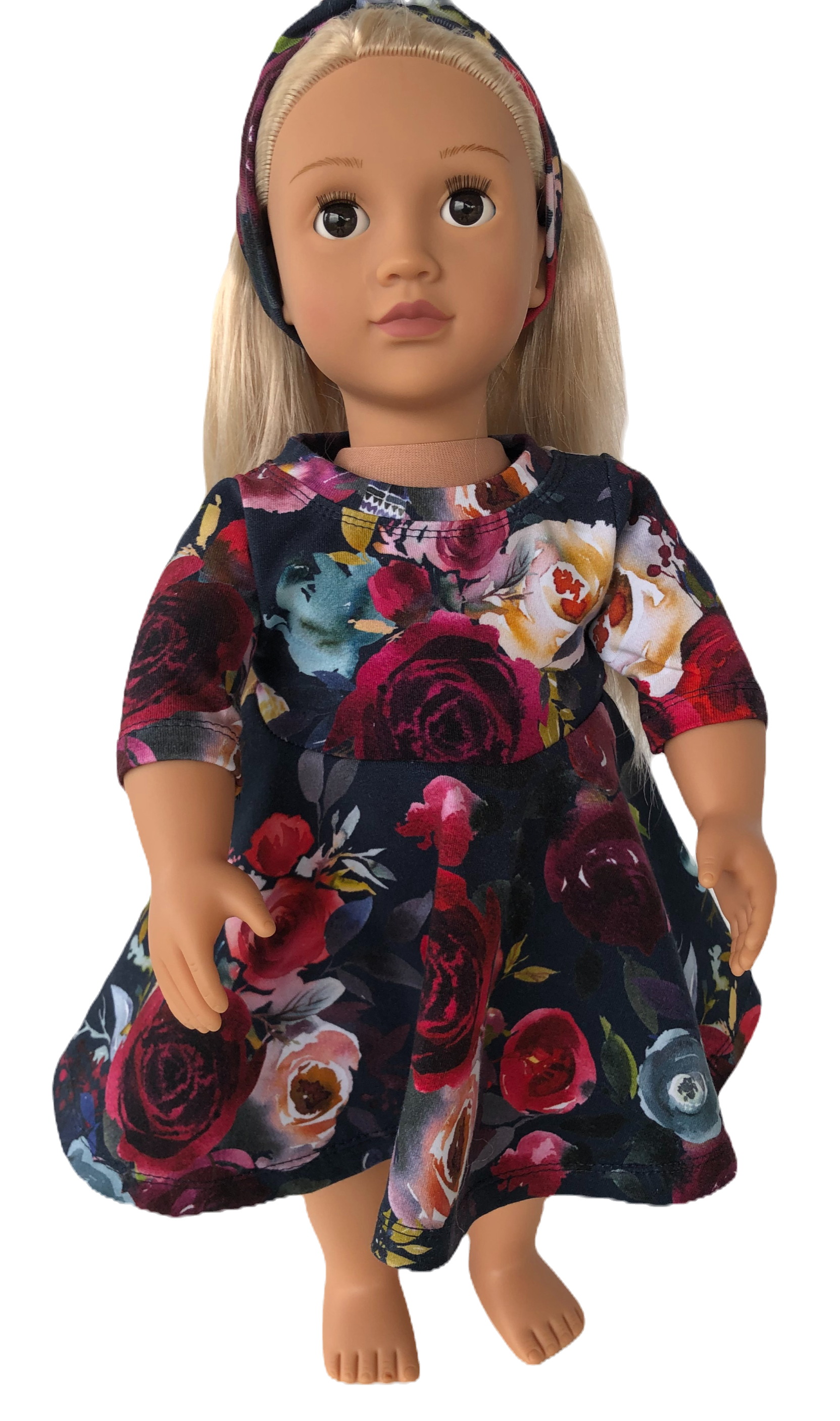 Doll Dress - Navy Floral Twirl