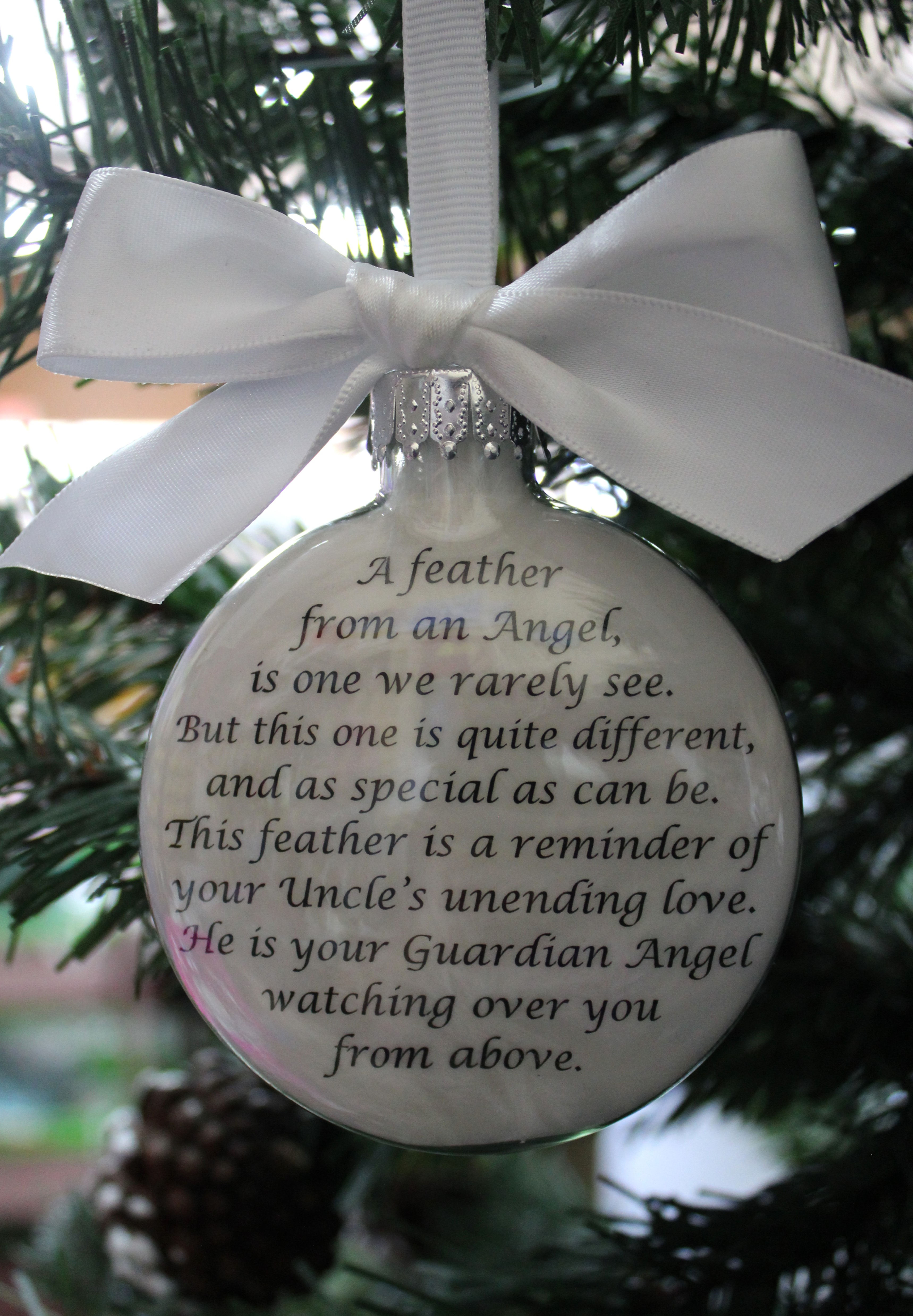 Uncle Memorial Ornament Feather from an Angel Sympathy Gift Sibling Ke