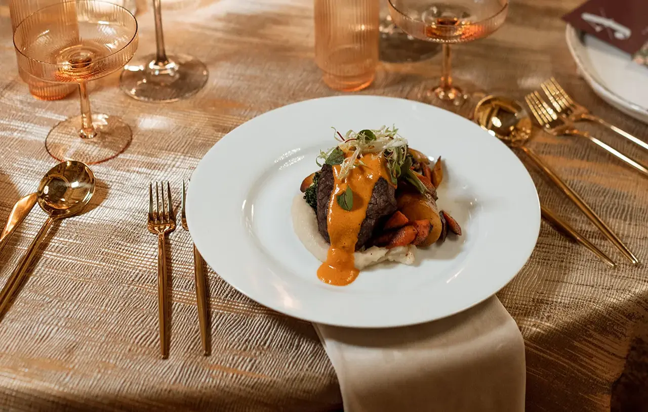 Plated main course at wedding