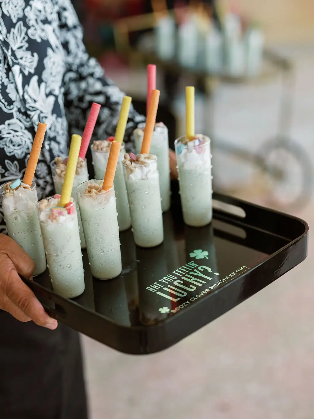 person holiday custom tray of mini milkshakes