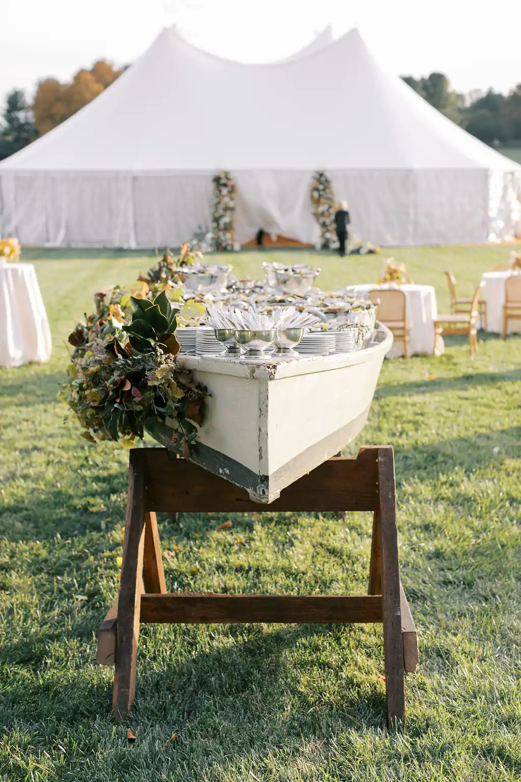 small boat used as table filled with fresh oysters
