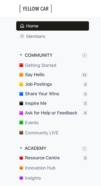 Screenshot of Community Spaces, including resource centre and job postings