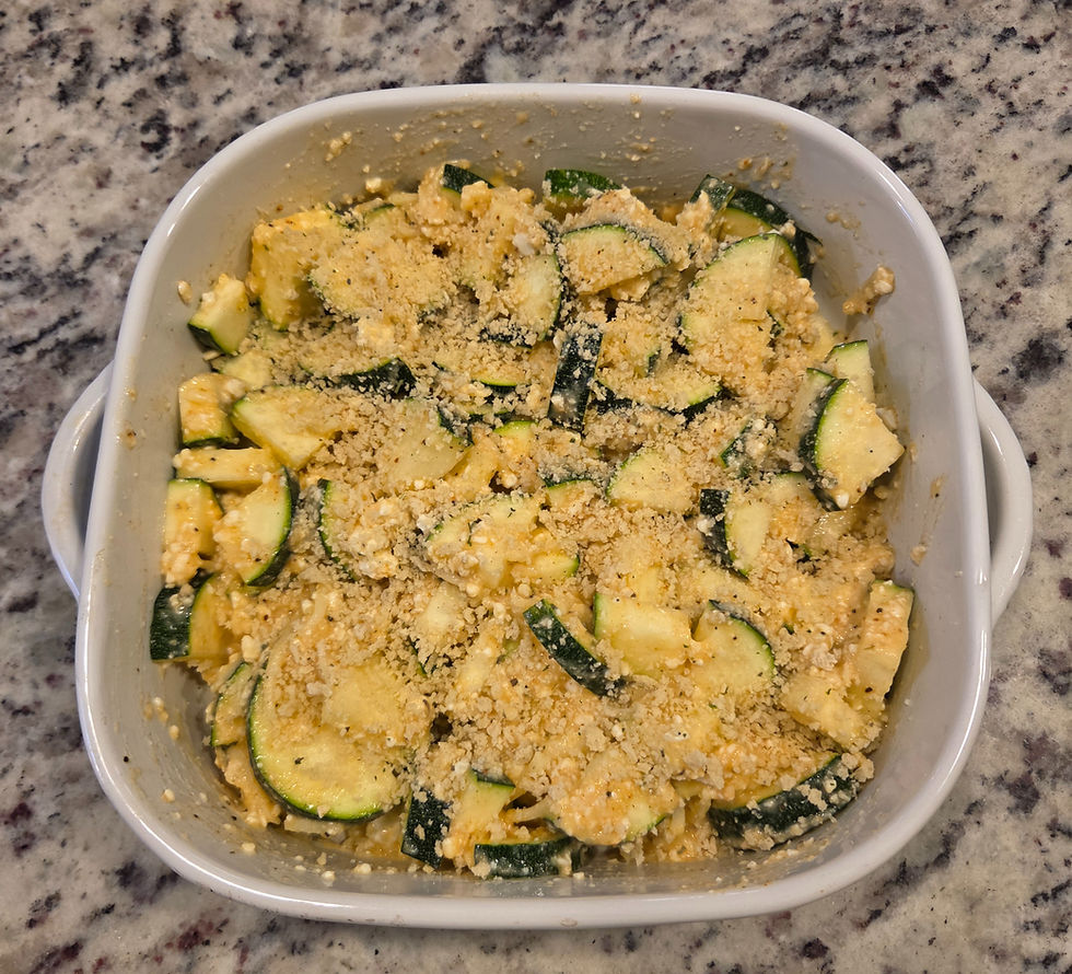 Tender zucchini is seasoned then baked with creamy cottage cheese, mozzarella, and a light layer of sourdough breadcrumbs for a little texture on top.