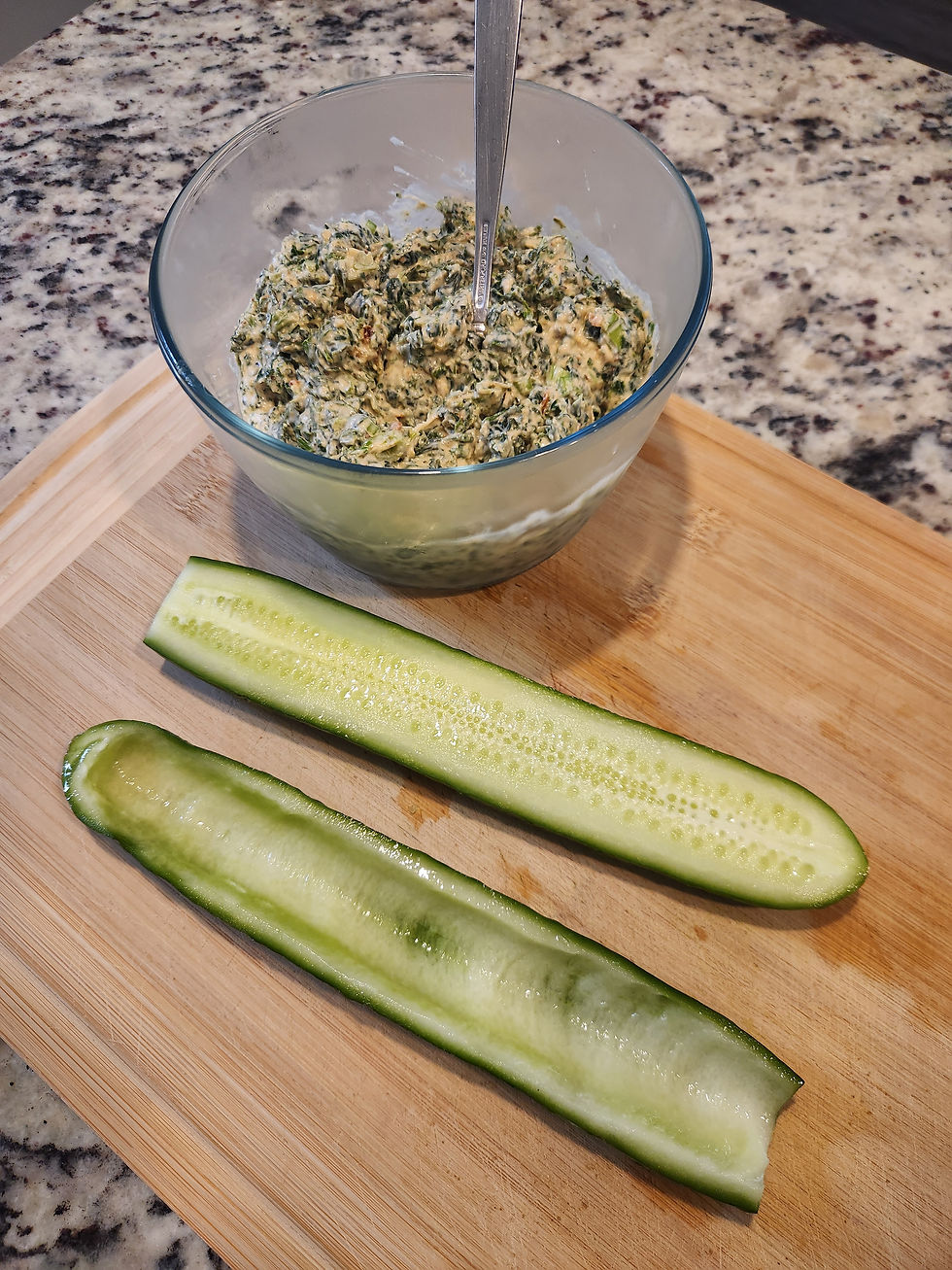 When the cucumber seeds are scooped out, you can see how it creates the "boat."