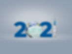 Image of the year 2021 with the zero that looks like the globe wearing a mask and the number 1 is represented by a syringe