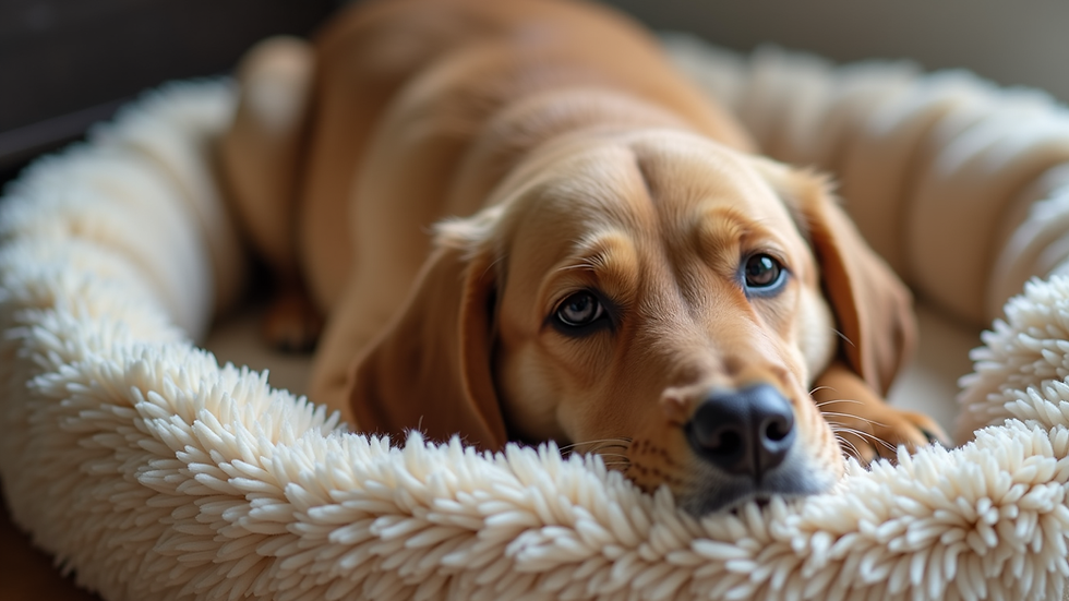 Close-up view of a plush calming dog bed with raised edges
