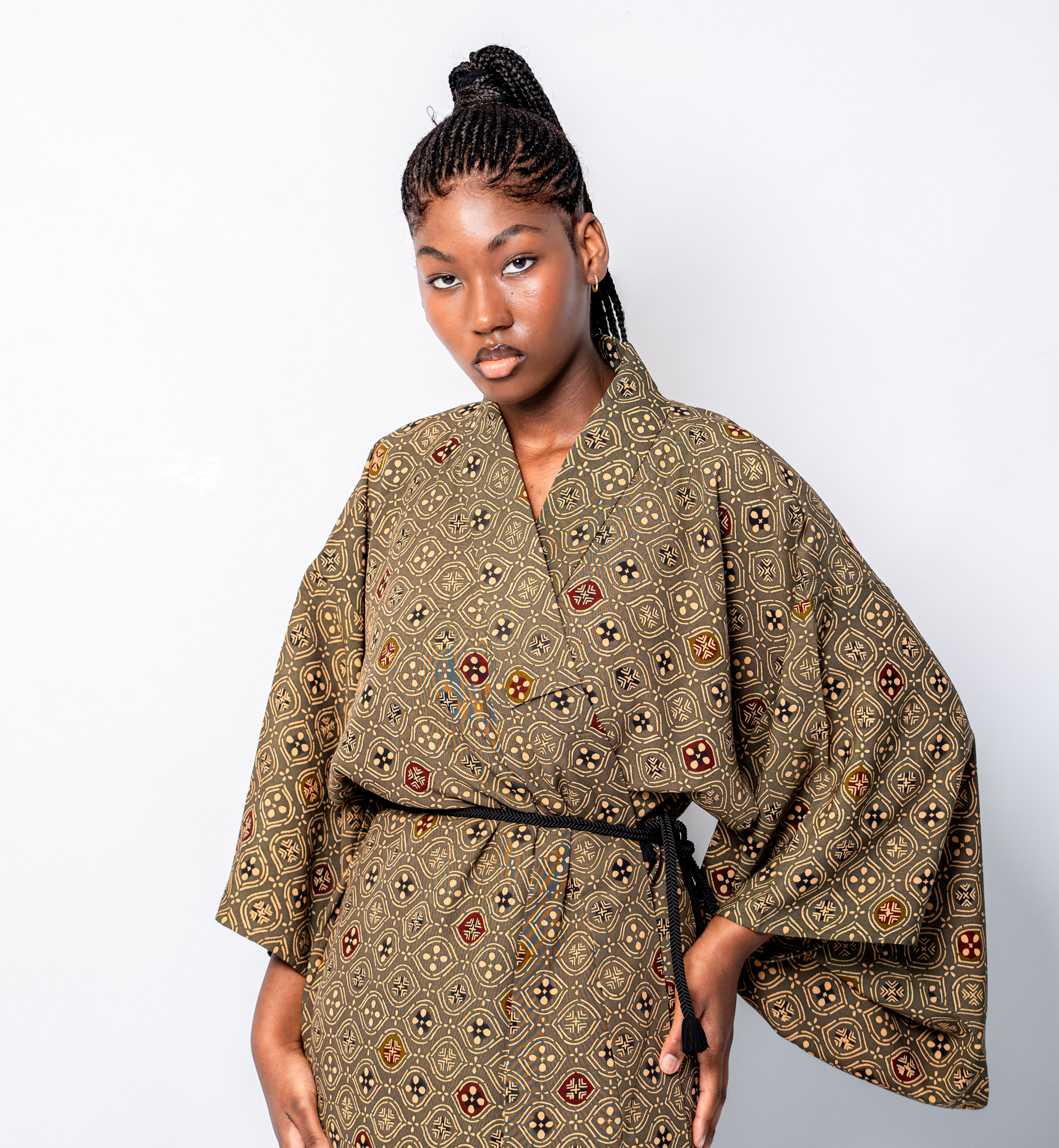 Olive Shippō Hanabishi Kimono