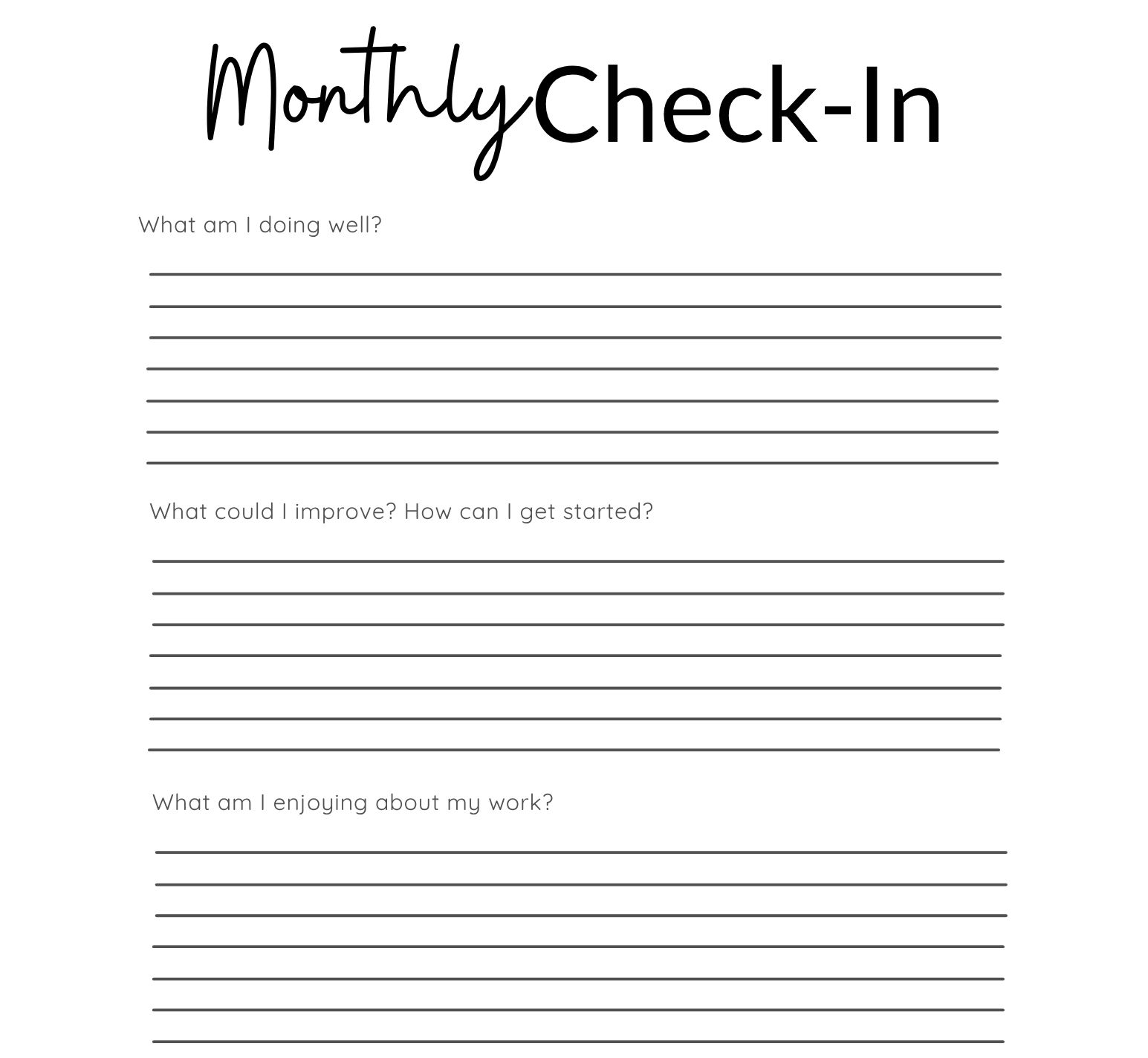Monthly Check In - Digital Download Printable Pages