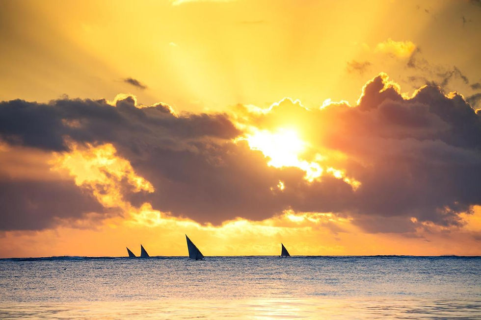 39.beachview sunset dhow boats on horizon