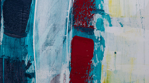 Peinture Strates verticales réalisée en résidence artistique au Milchhof Berlin, bandes verticales rouge et gris.  Clair. 