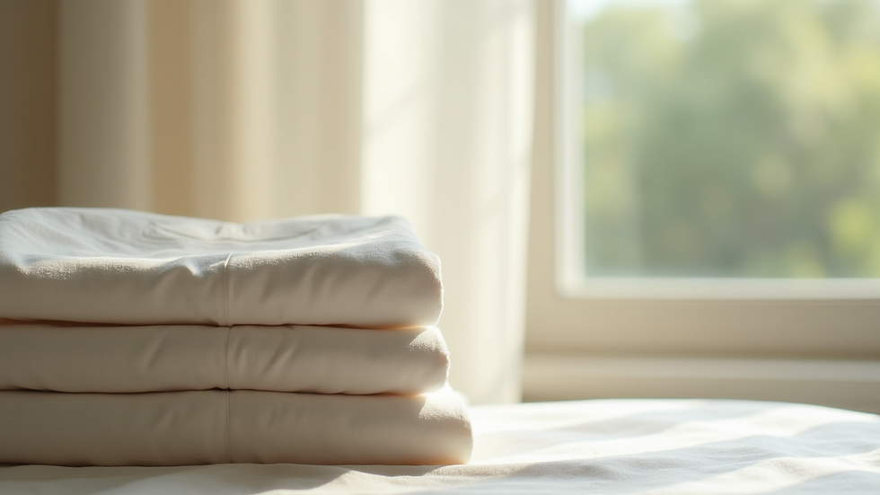 High angle view of a neatly folded stack of bamboo bed sheets