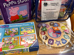Peppa Pig Materials that are included in the Peppa literacy kit.