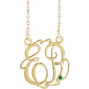 14K Yellow 30 mm 2-Initials Imitation Emerald Script Monogram 18 Necklace"