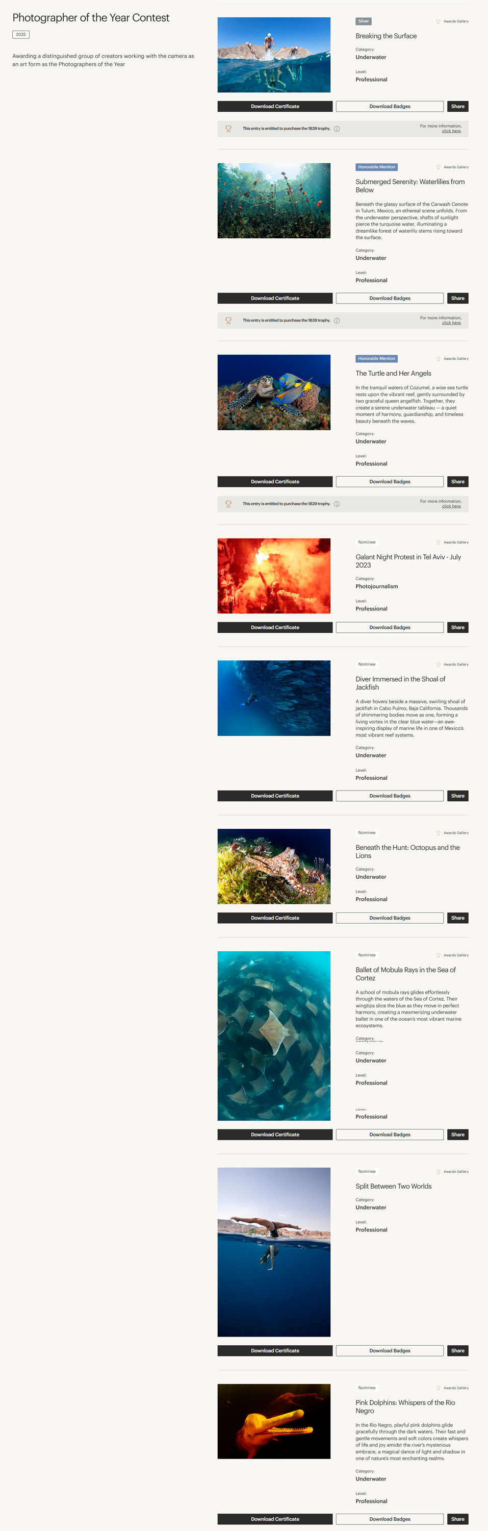 1839 Awards Honors Michel Braunstein with Silver Prize - Underwater Photography Selected Images