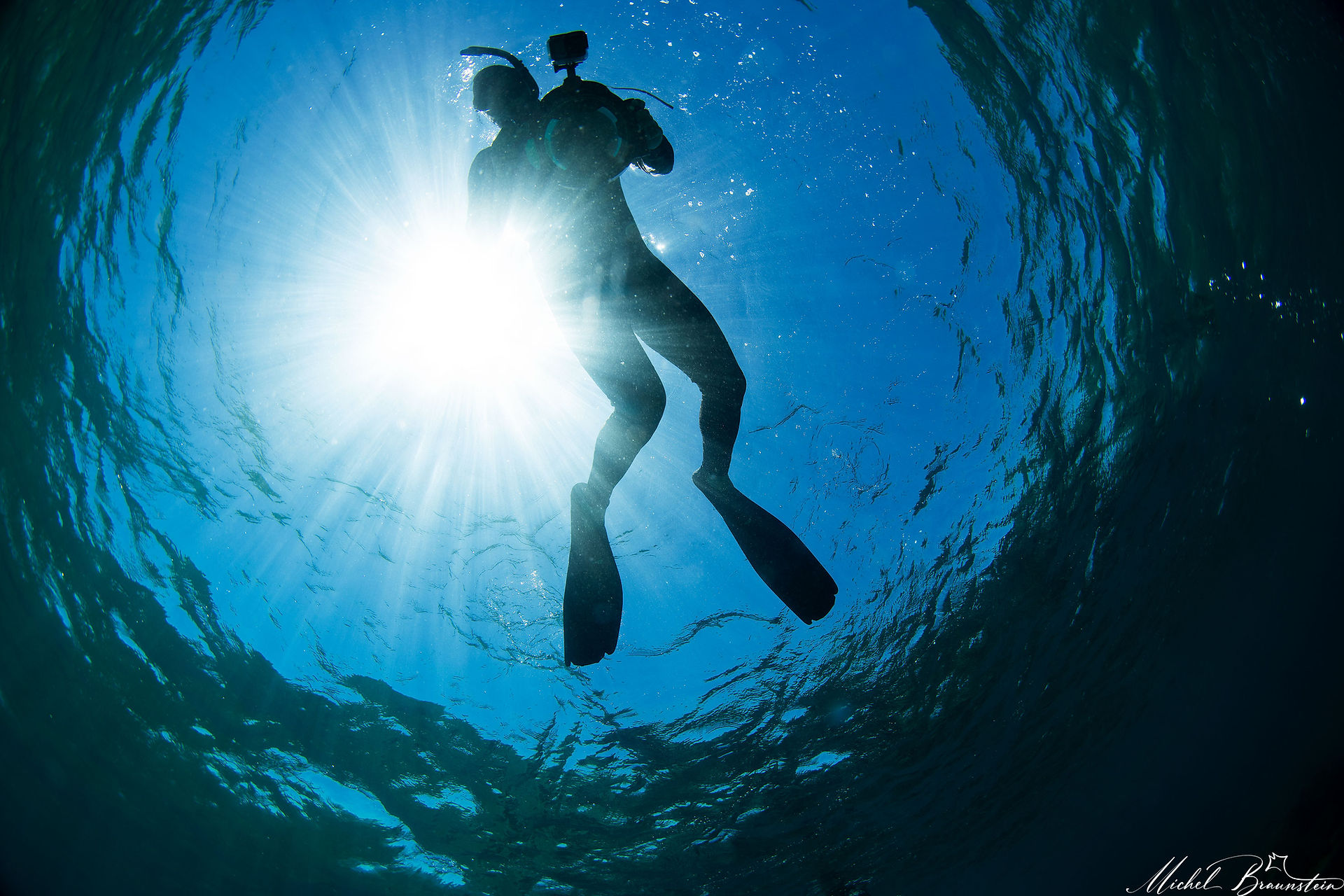 Free diver over La Ventana Reefs, Sea of Cortez