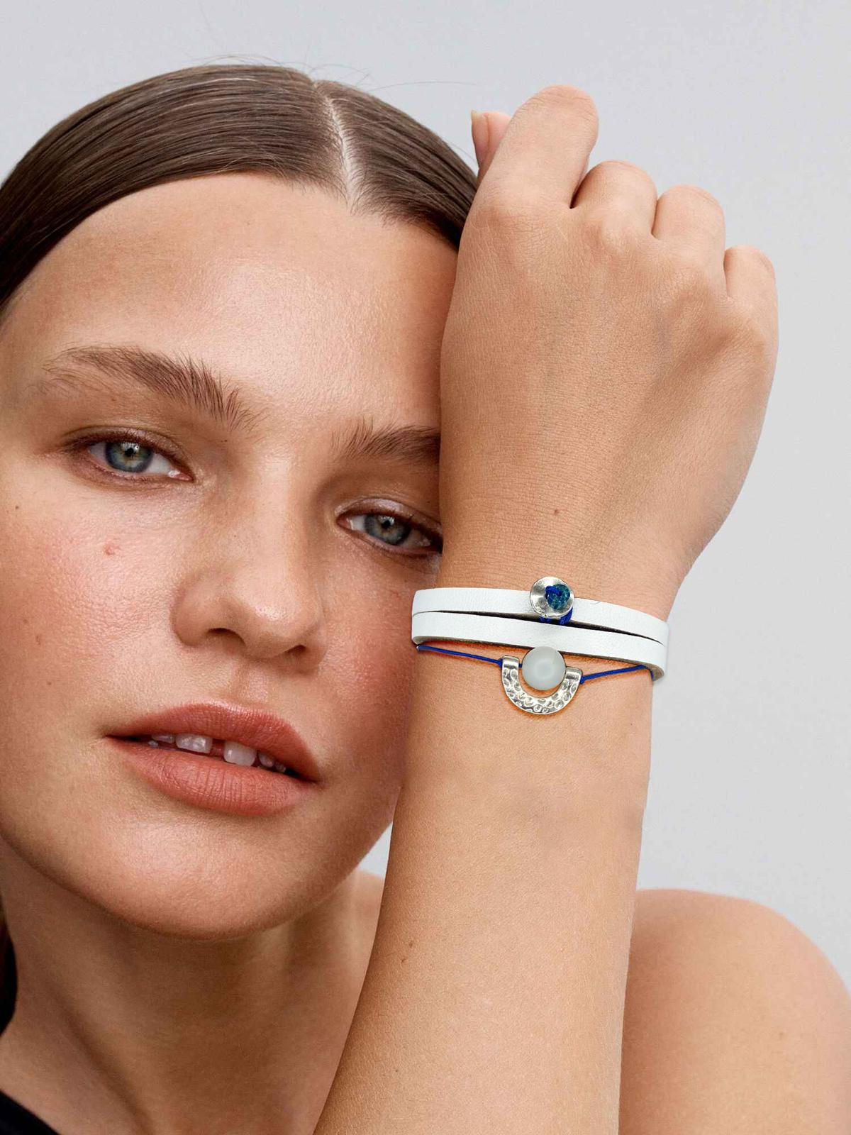 Luna Beyaz Deri Bileklik 