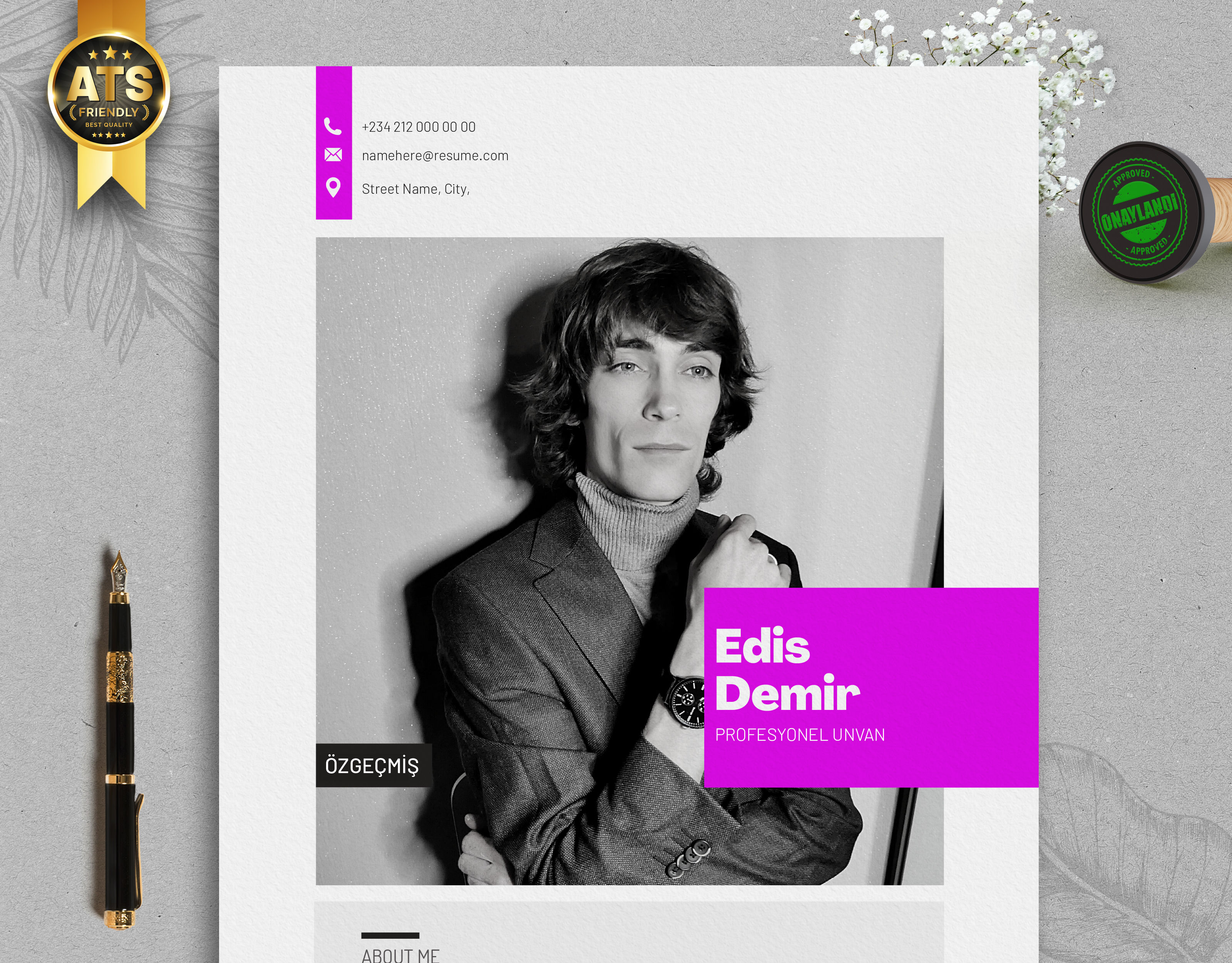 ED CV001  Profesyonel CV Şablonu, ATS Uyumlu CV, Canva CV, PDF CV, Etkili Bir CV