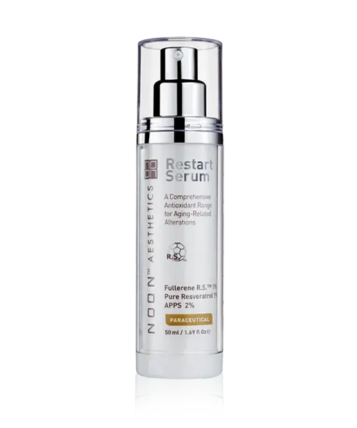 NOON Restart Serum in a white pump bottle