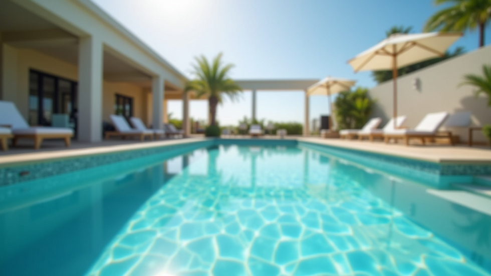 Vista panorámica de una piscina limpia y bien cuidada en un entorno soleado