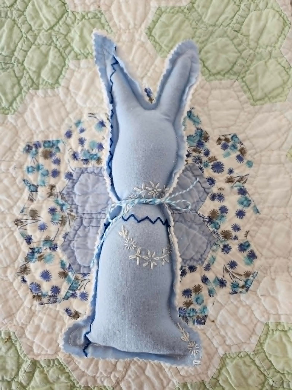 vintage linen blue bunny