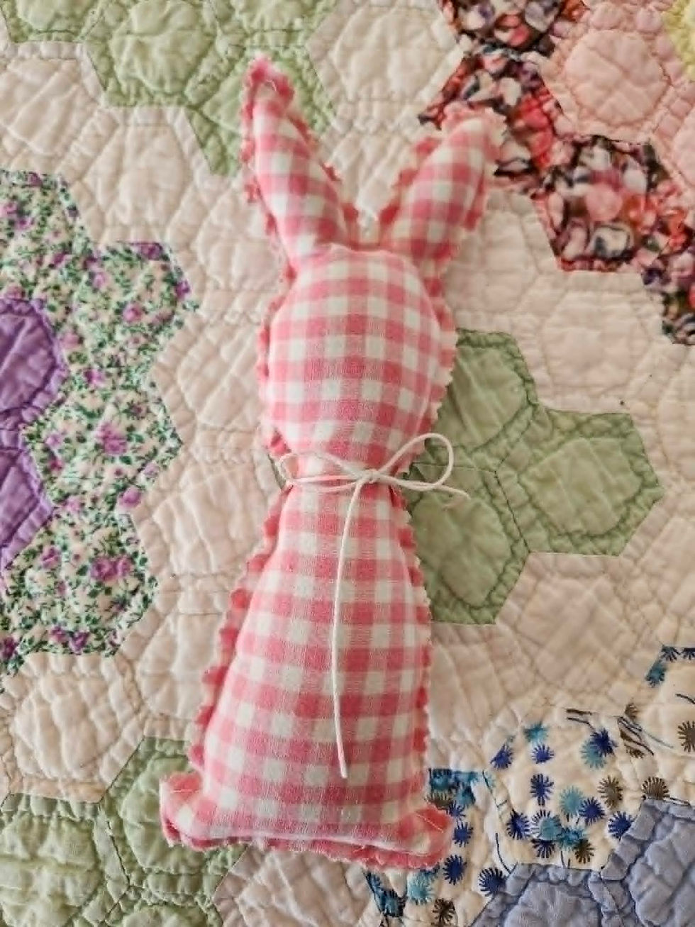 pink and white checked handmade bunny boy