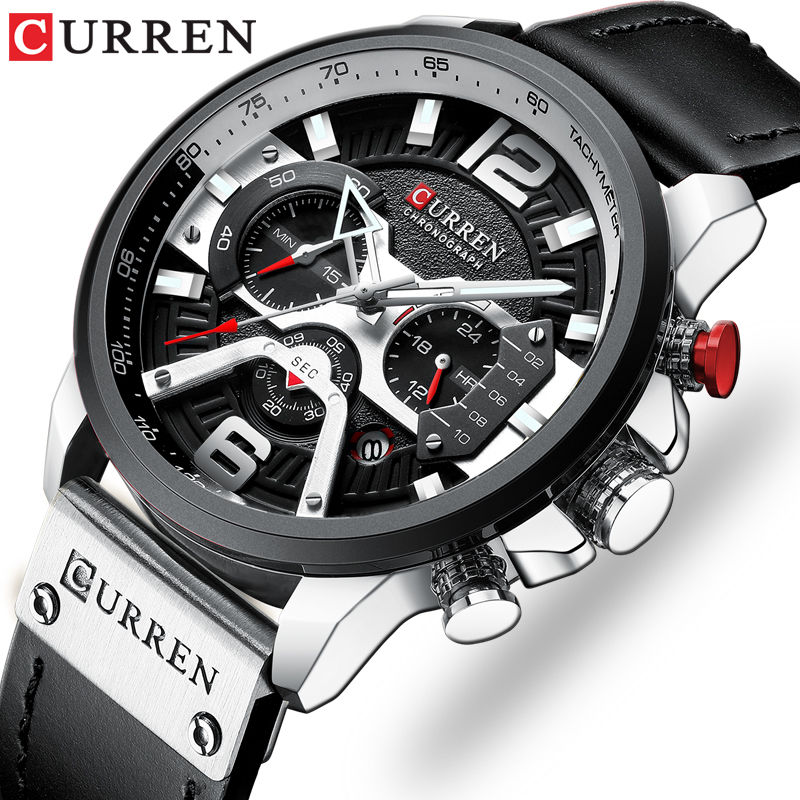 Thumbnail: CURREN Quartz Chronograph Luxury | Leather Band, Sports Waterproof Mens Watch