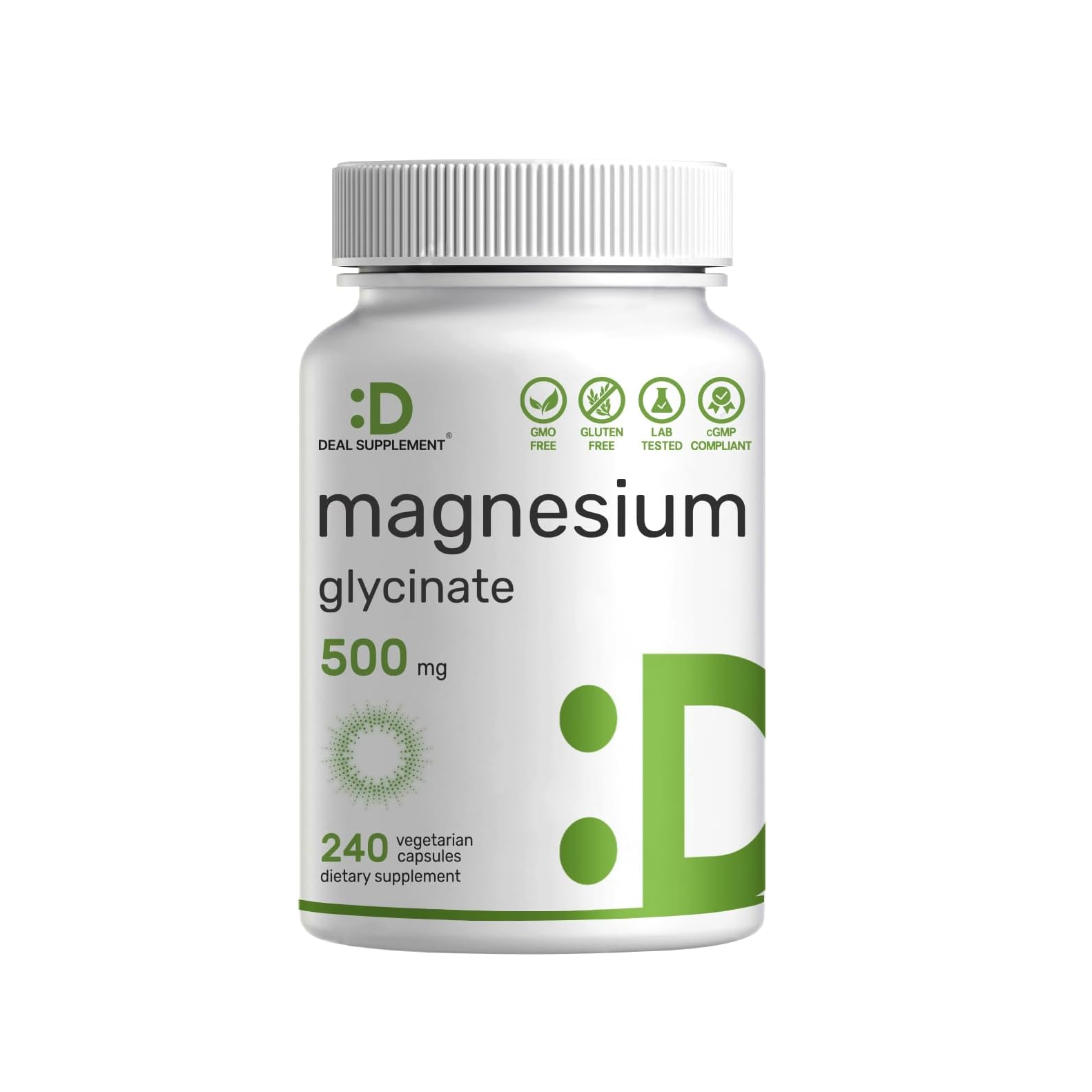 Deal Supplement Magnesium Glycinate 500mg, 240 Veggie Capsules