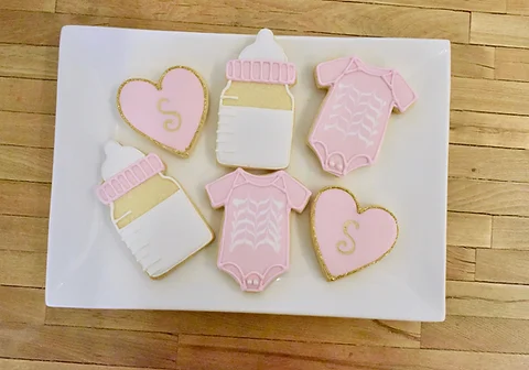 6 Chevron Onesie Cookies Or 6 Gold Initial Heart Cookies